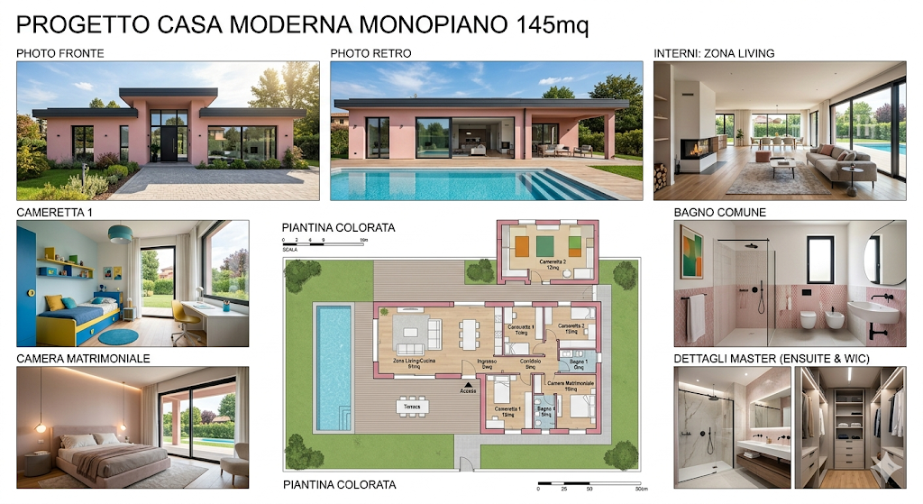 Villa moderna in legno con ampie vetrate immersa nel verde