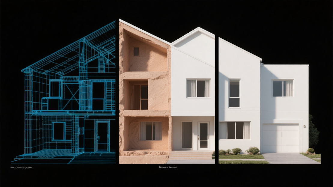 Cantiere di costruzione tradizionale di una casa residenziale