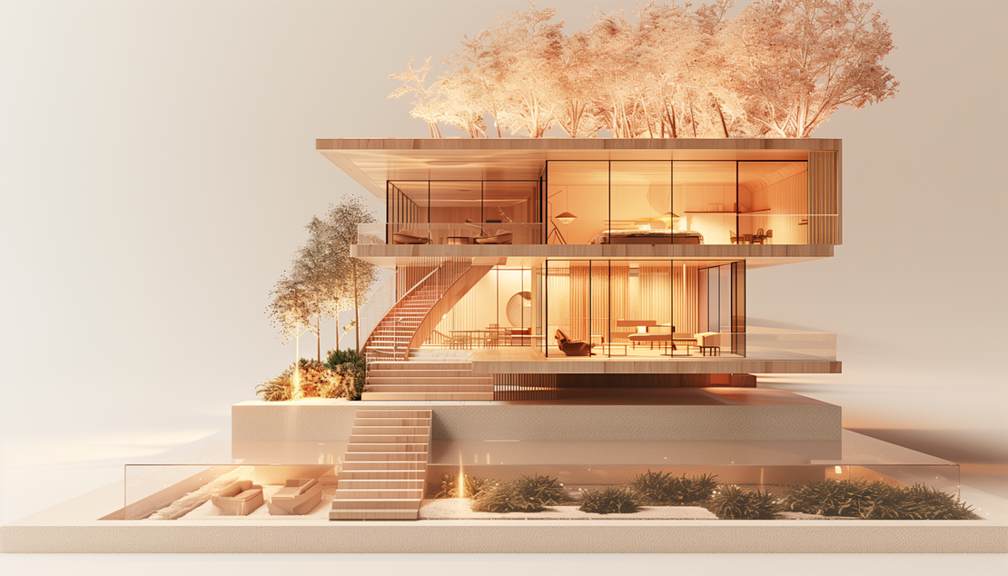 Casa in bioedilizia su due piani con rivestimento in legno